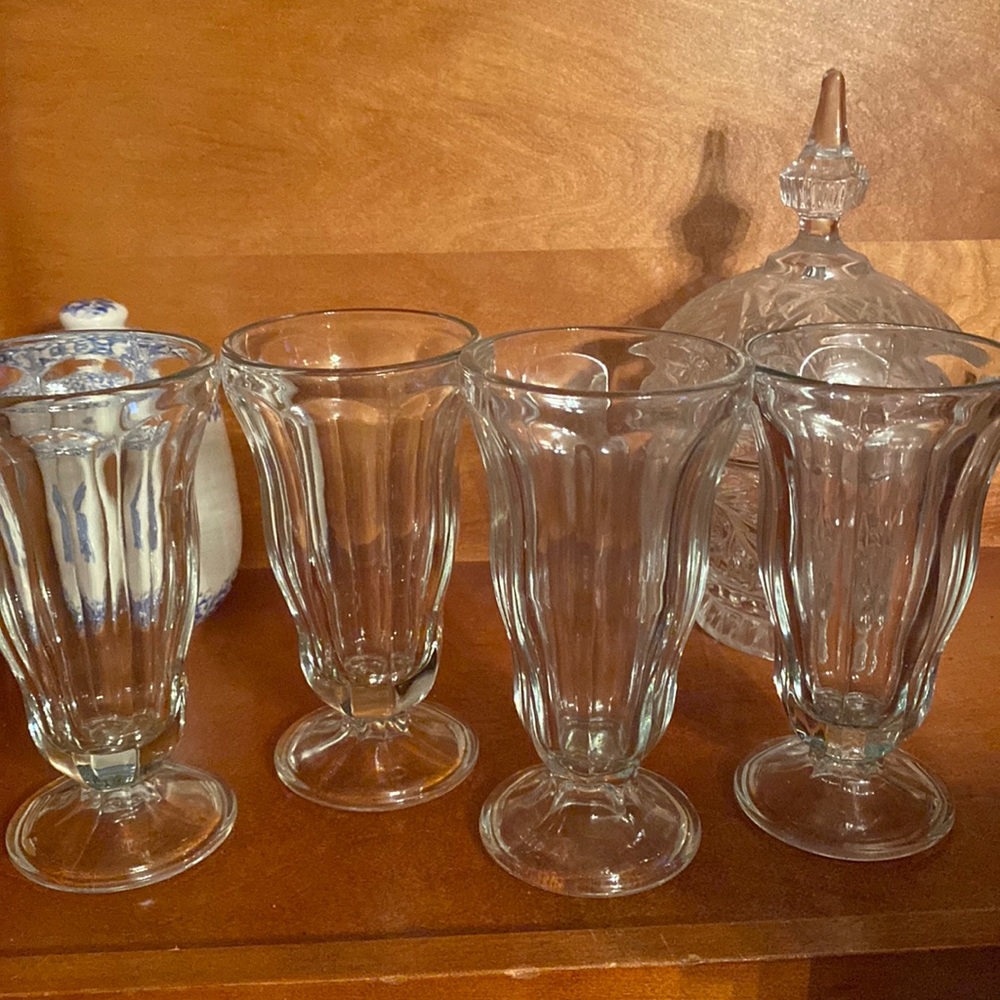 Vintage Clear Fluted Glass Custard Cup Footed Base